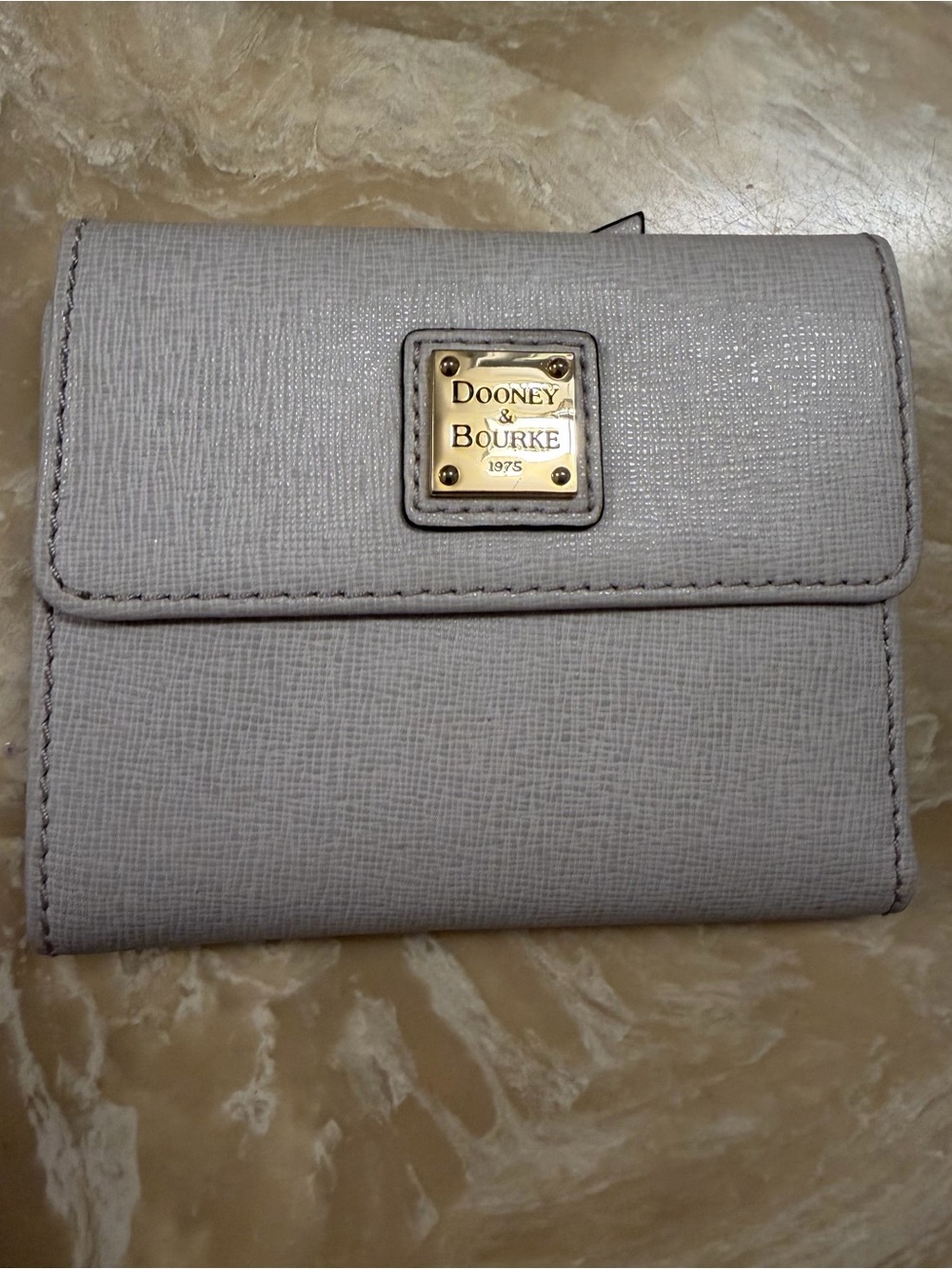 Dooney & Bourke Light Gray Textured Saffiano Wallet with Gold Plaque